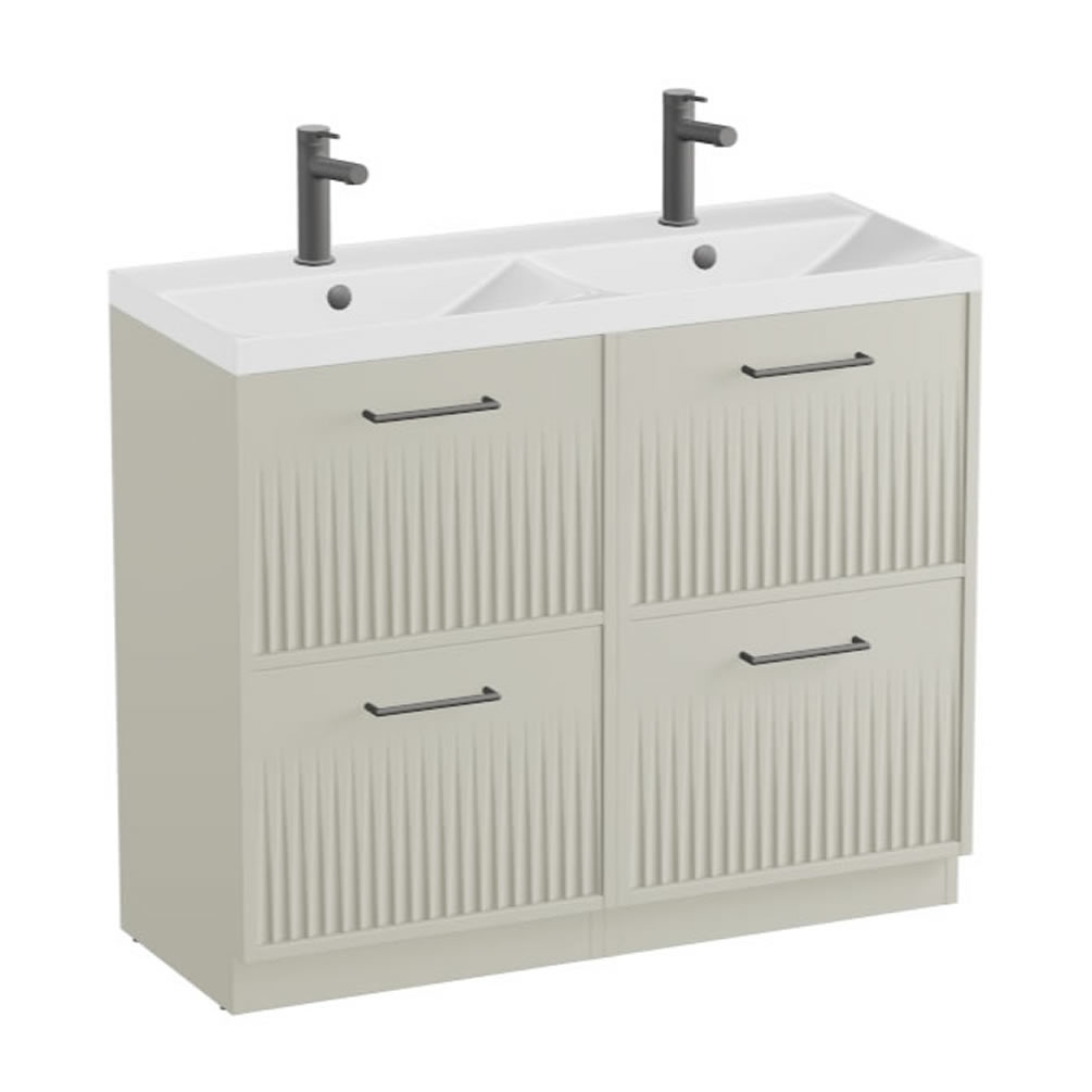 Vado Safari Fluted 1000mm Cashmere Floorstanding Vanity Unit & Gloss White Basin